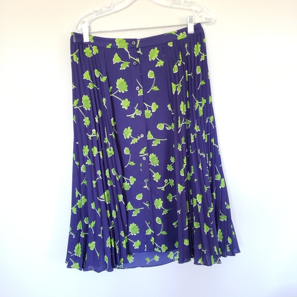Banana Republic Button Front Pleated Leaf Print Midi Skirt Blue Green Sz 6 - Picture 2 of 5